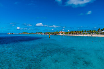 A view along a beach on the island of Grand Turk on a bright sunny morning
