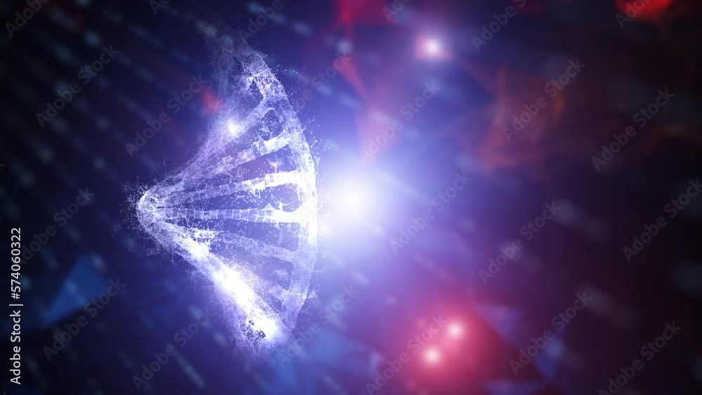 Sticker abstract digital rotating dna molecule on futuristic blurred lights background. seamless looping.