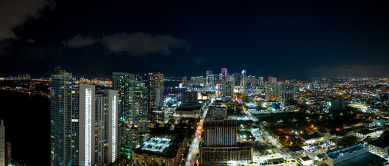 Aerial panorama Downtown Miami at night