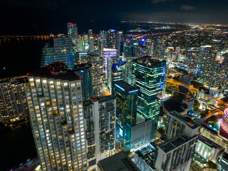 Aerial night photo highrise architecture Downtown Miami FL