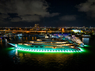 Aerial night photo AHPO in Miami for the boat show