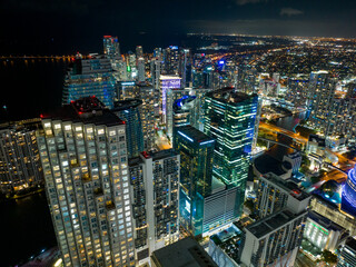 Fototapeta na wymiar Night photo Miami highrise skyscrapers