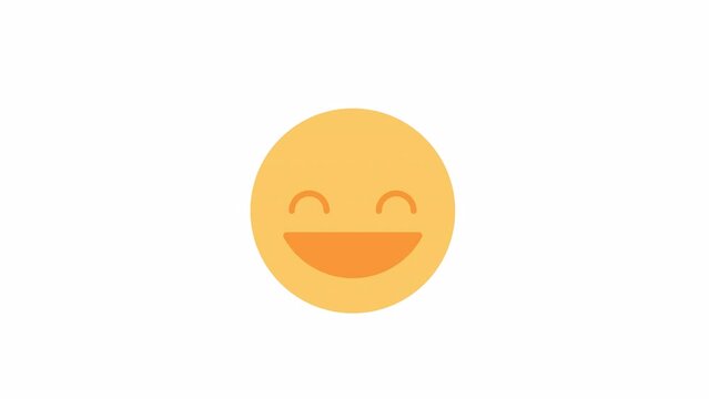 Animated laughing emoticon. Flat cartoon style icon 4K video footage. Positive feeling. Smiling emoji face color illustration on white background with alpha channel transparency for animation