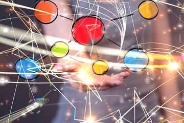 abstract lines with dots over dark background.