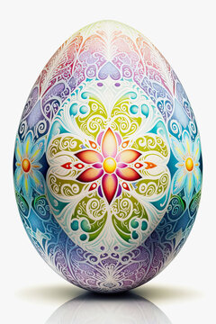 generative ai midjourney illustration of an easter egg decorated with colorful mandala pattern on white background