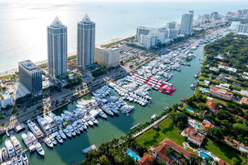 Fototapeta na wymiar Miami Boat and Yacht Show..Aerial View,Helicopter, .Miami,Florida,USA..