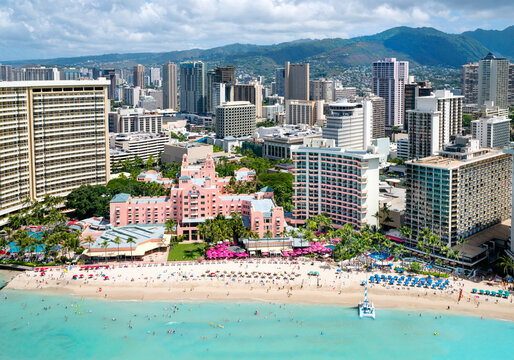 Aerial Photography,Helicopter.Waikiki Beach.Honolulu,Oahu,Hawaii,USAAloha Shirt Store,Waikiki