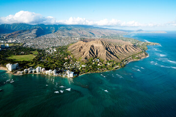 Aerial Photography,Helicopter.Diamond Head Crater.Honolulu,Oahu,Hawaii,USAAloha Shirt Store,Waikiki