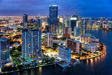 Fototapeta na wymiar Four Seasons Hotel,Brickell Miami Downtown,.Aerial View,Miami,South Florida,Dade,Florida,USA
