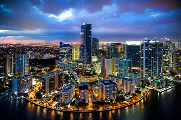 Fototapeta na wymiar Four Seasons Hotel,Brickell Miami Downtown,.Aerial View,Miami,South Florida,Dade,Florida,USA