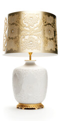 Beautiful Crafted Table Lamp with Intricate Sculpted and Painted Details Modern But Classical - Gold, Wood, Silver, Floral Details, Geometrical Details, Organic Shaped -- Generative AI