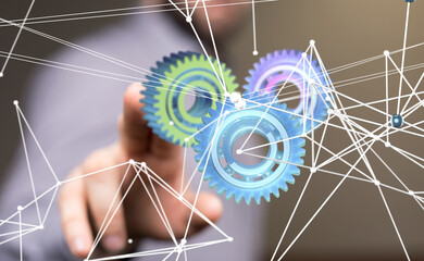 gear system data. Connecting lines and dots.Big data visualization  - connection