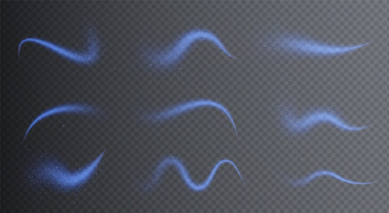 Magic blue wind png festive isolated on transparent background. Neon comet png with sparkling stars and dust.