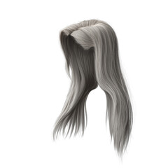 3d rendering straight hair isolated silver gray white
