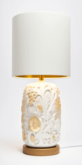 Beautiful Crafted Table Lamp with Intricate Sculpted and Painted Details Modern But Classical - Gold, Wood, Silver, Floral Details, Geometrical Details, Organic Shaped -- Generative AI