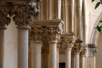 Empire style columns. Close-up. Old castle.