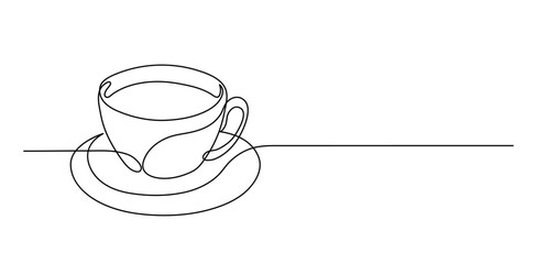 Cup of tea, or coffee. Continuous line drawing. 