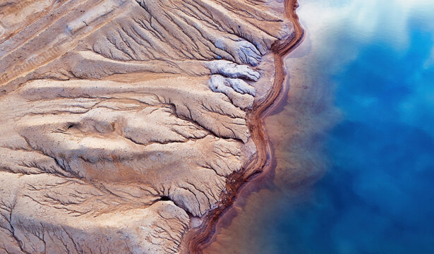 Aerial view of a titanium mine with tailing ponds