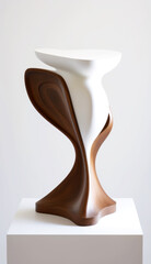 Beautiful Piece of modern art Carved out of Solid Dark Wood in a Flowing organic Shape - on white Sculpture, Modern Art , Art -- Generative AI