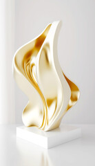 Beautiful Piece of modern art Carved out of Solid Gold in a Flowing organic Shape - on white Sculpture, Modern Art , Art -- Generative AI