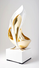 Beautiful Piece of modern art Carved out of Solid Gold in a Flowing organic Shape - on white Sculpture, Modern Art , Art -- Generative AI