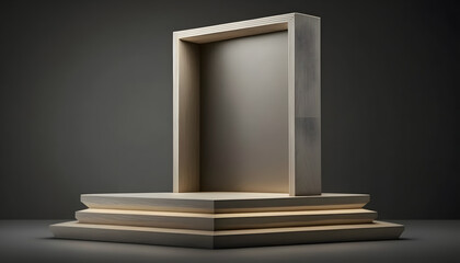 Empty wood podium product display isolated, luxury showcase concept, generative ai