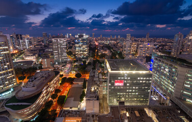 Obraz premium Tel Aviv night aerial top view