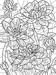 star lotus flower coloring page with pencil line art. Antistress for children and adults. Illustration on white background. Zen-tangle style.