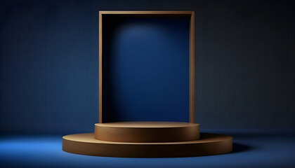 Empty wood podium product display isolated, luxury showcase concept, generative ai