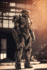 Fototapeta premium full body armored space suit with boots, futuristic, character design, generative ai