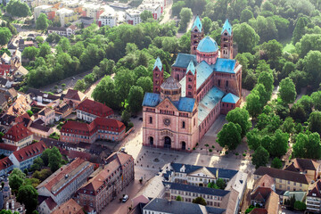 Speyer Cathedral ,.Aerial View Speyer Baden Wuerttemberg Germany