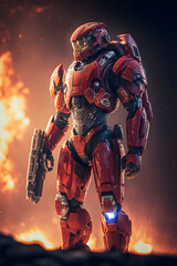 Fototapeta premium full body armored space suit with boots, futuristic, character design, generative ai