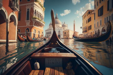 A gondola ride in Venice Italy, with the stunning architecture and canals of the city in the background. - obrazy, fototapety, plakaty