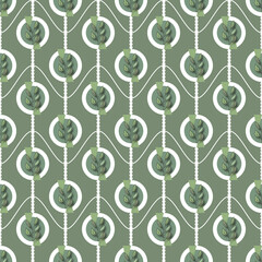 seamless pattern with green plants and geometric elements, abstract vector art, colorful texture with green, abstract natural graphic ornament, repeating patterm, ideal for fashion and paper design