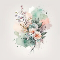 bouquet of flowers watercolor in pastel tone on white background - generated by Generative AI
