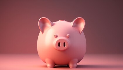 cute pink piggy bank with gold coins