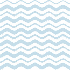 Seamless Wave Pattern, Hand drawn water sea vector background. Wavy beach print, curly grunge paint lines, watercolor illustration