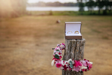 wedding rings in nature - 574073172