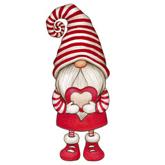 Watercolor cute hand drawn valentine's day gnome