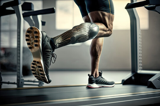 ai generative a man with a prosthetic leg runs on a treadmill