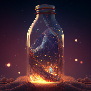 Milky way in a glass bottle