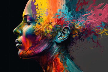 ai generative 
abstract multicolored female profile wallper