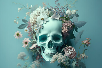 Human skull with flowers.