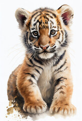Obraz na płótnie Canvas Baby Tiger Watercolor Painting, Nursery Wall Art Decor, Baby Animal Print, Nursery Decor