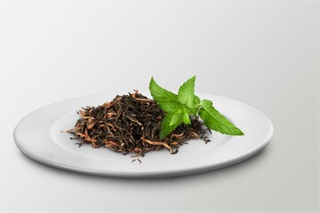 Black tasty aroma tea dry leaves