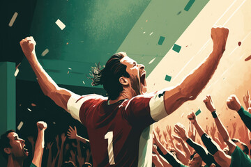 soccer player celebrating a goal in front of a loud crowd, generative ai - obrazy, fototapety, plakaty