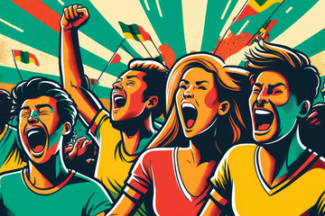 Soccer Fans Unite Illustration of a group of enthusiastic soccer fans cheering for their team, generative ai - obrazy, fototapety, plakaty