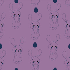 Happy Easter seamless pattern. Fashion design with fluffy linear easter bunny and easter eggs. Easter pattern for banner, brochure, postcard, flyer, promotional items, wrapping paper and wallpaper.