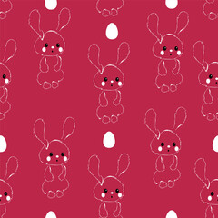 Happy Easter seamless pattern. Fashion design with fluffy linear easter bunny and easter eggs. Easter pattern for banner, brochure, postcard, flyer, promotional items, wrapping paper and wallpaper.