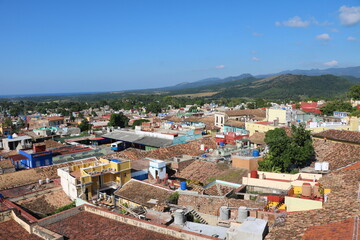 Aerial view of the colorful old colonies city of Trinidad, Cuba Caribbean